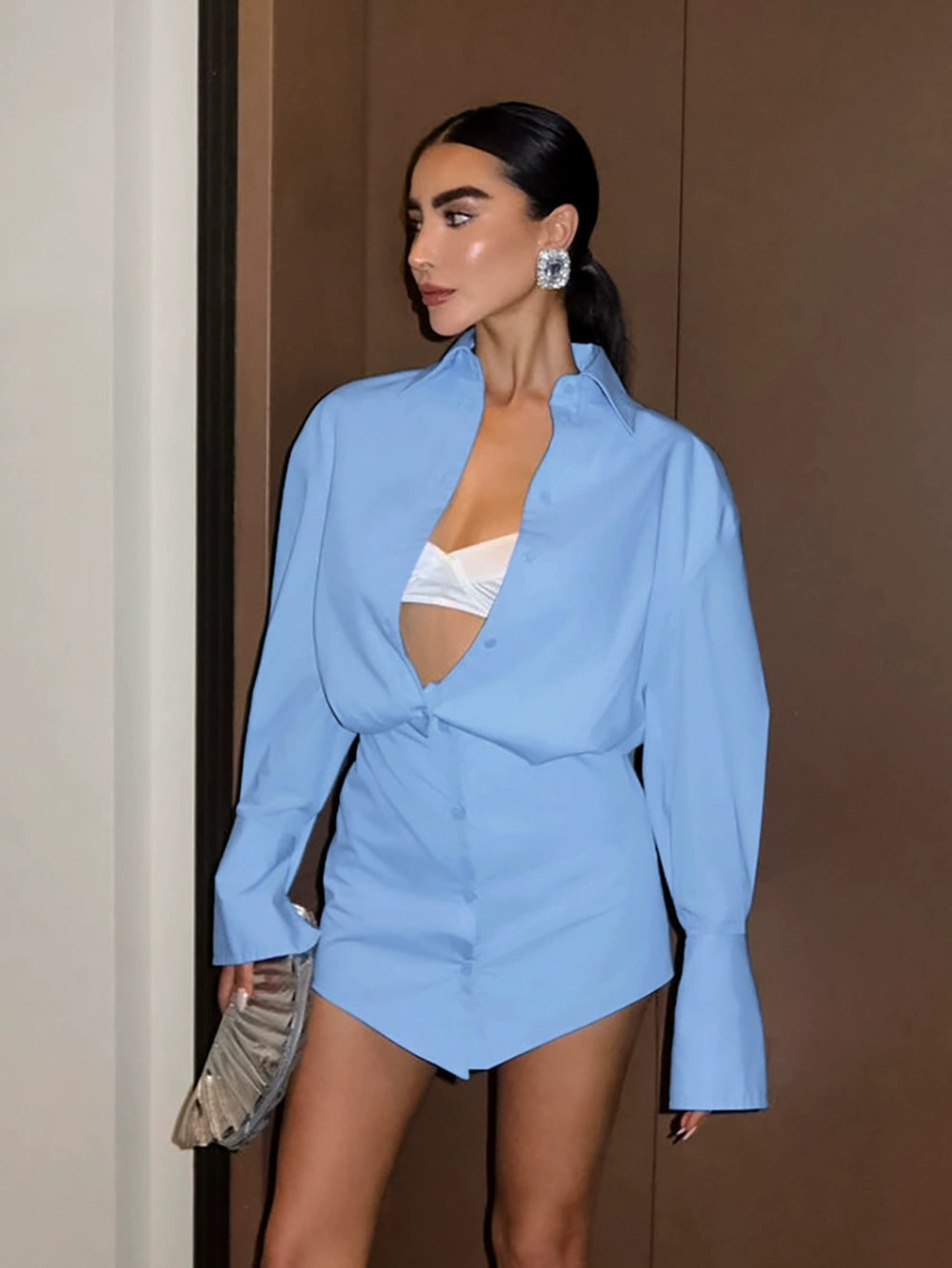 Zara Shirt Bodycon Pencil Dress Solid Color